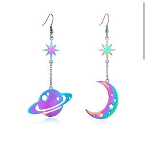 NIB rainbow Saturn and moon earrings
